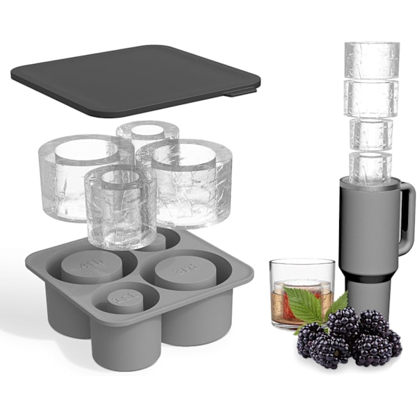 Silikon Isbitsform med Lock för Stanely Cup, Tumbler Isform, Cylinderformade Silikon Isbitsformar för Frys BPA-fri, Diskmaskinsäker (Grå) Grey