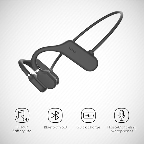 Luujohtokuulokkeet Bluetooth Open Ear Langattomat HiFi Stereo -kuulokkeet mikrofonilla urheiluun, kuntoiluun, pyöräilyyn, juoksuun, ajamiseen (musta) Black