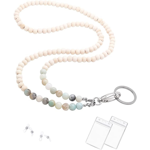 ID-korthållare med naturstensträpärlor Nyckelglasögon Lanyard för kvinnor