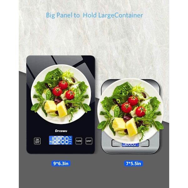 Matvekt 15 kg for matlaging og baking, elektrisk vekt med tarefunksjon, gram og oz, bakgrunnsbelyst LCD, 1 g/0,1 oz nøyaktighet Black