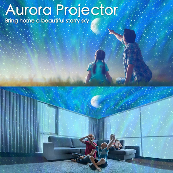 Stjerneprojektor, Galaxy Aurora-stjerneprojektor (med 14 tilstande, fjernbetjening og timer) Black