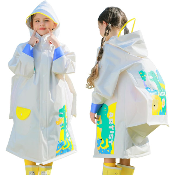 Lasten sadetakki Sadetakki Tytöt Pojat Sadesuojat Vedenpitävä Poncho Taapero Piirretty Sadeasu Uudelleenkäytettävä Kannettavalla Laukulla S-4XL Koko Beige 2XL / 9-10 Years