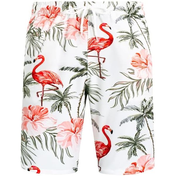 Miesten Havaijin paita ja shortsit -setti, Regular Fit, lyhythihainen, rento, funky ranta flamingopaita setti S White Flamingo