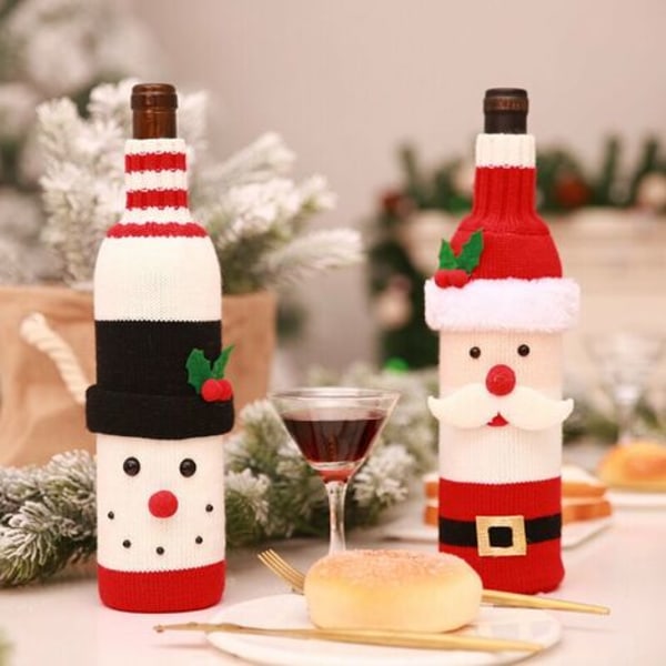 Söpö jouluneulepusero viinipullon cover, käsintehty viinipullo neule joulukoristeisiin Söpö joulupaita