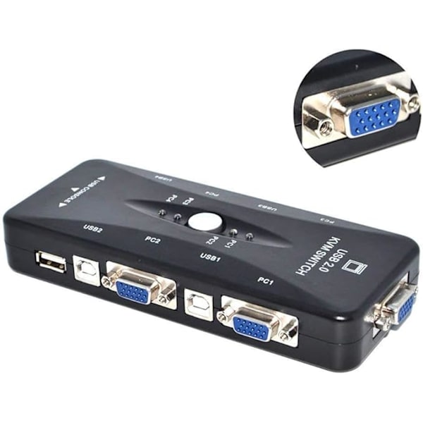 Splitter, 4 Ports USB 2.0 Switch Switch Box Adapter og USB Kabel