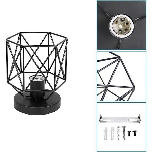 Industriel Metal Loftlampe Simpel Hexagonal Bur Design Loftlampe E27 Retro Lysekrone til Soveværelse Stue (Sort)