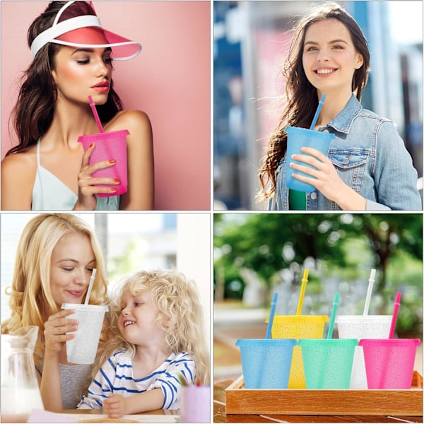Återanvändbara Plastkoppar 5 St Drinkware Tumlare Färgade Akrylkoppar Tumlare med Lock och Sugrör Plast Bulk Isade Plast Kalla Vatten Tumlare Isade 500ml B
