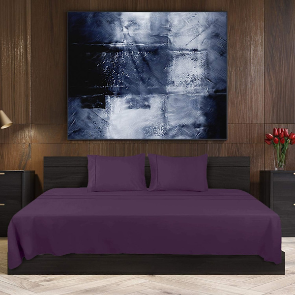 Sängkläder set 4 delar 150x200 - Borstad mikrofiberpolyester - Lakan, påslakan och 2 örngott purple