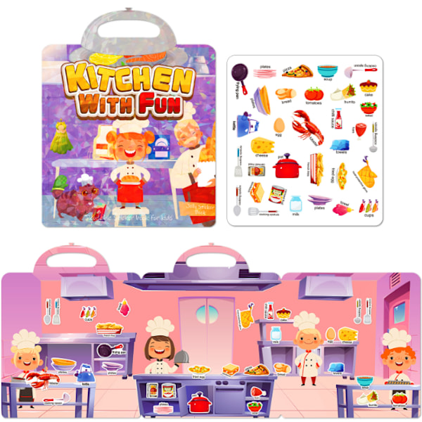 Bærbar Jelly Sticker Stillebok for Barn, Gjenbrukbar Stickerbok, Førskole Læringsaktivitet Reiseleketøy Happy Kitchen