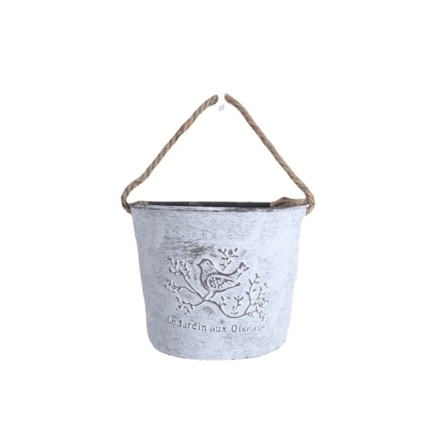 Halvrunde metallpotter for veggmontering, blomsterpotte for sukkulenter med tau, veggdekorasjon for hage og hjem (hvit)