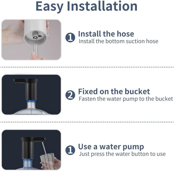 Vattenpump för vattenbehållare, elektrisk dricksvattenpump, USB-vattenpump, bärbar automatisk vattenflaskpump för universell flaska, för utomhuscamping White