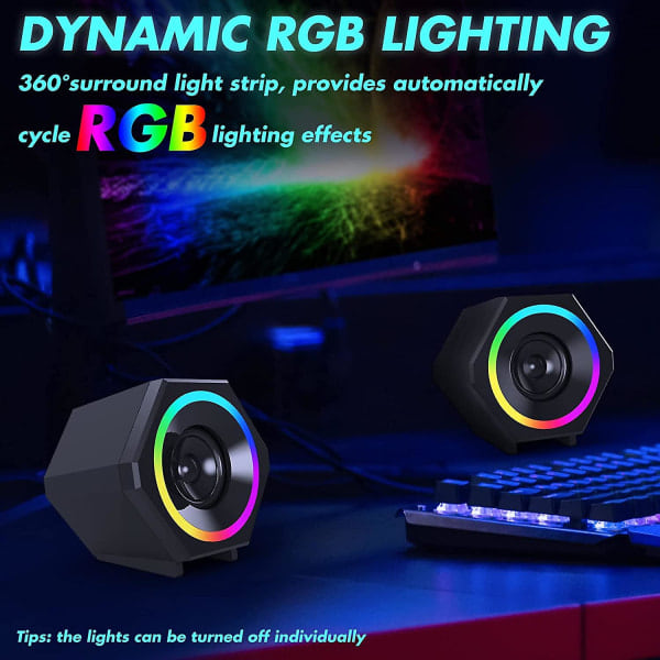 Datorhögtalare 10w Gaming PC Högtalare USB-driven med Förbättrad Bas, Regnbåge