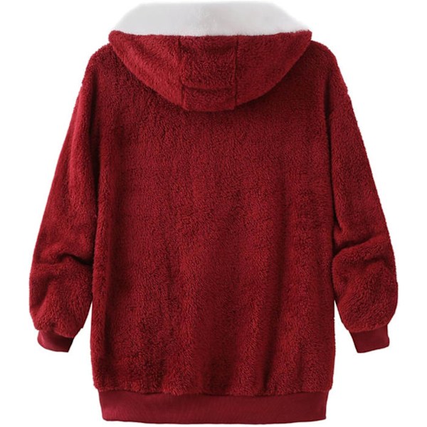 Hættejakke til kvinder Teddy Fleece Frakke Overgangsjakke med hætte med lommer lynlås efterår vinter plysjakke Fleecejakke vinter 4XL A Red