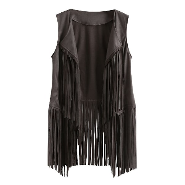 Naisten Rinta-aukkoinen Tank Top 70-luvun Hippi Väärennetty Nahka Rinta-aukkoinen Takki, Disco Raido Tank Takki grey M