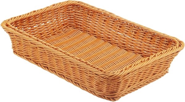 ST Rectangulär Poly Wicker Korg, 35 x 25 x 7,5 cm Imitation Rotting Fruktkorg Wicker, Vävd Brödserveringskorg för Kök, Stormarknader