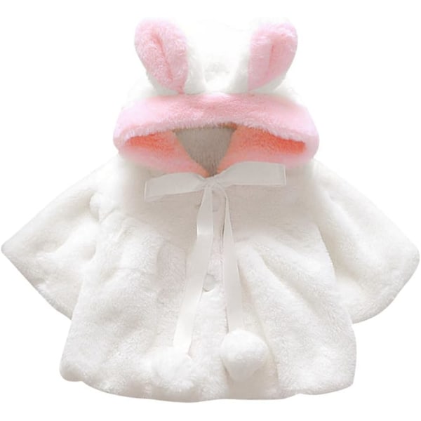 Nyfödd flicka konstgjord päls varm vinter huva kappa kappa huvtröja jacka tjock varm kläder kofta ytterkläder 0~36 M 6-12 Months White