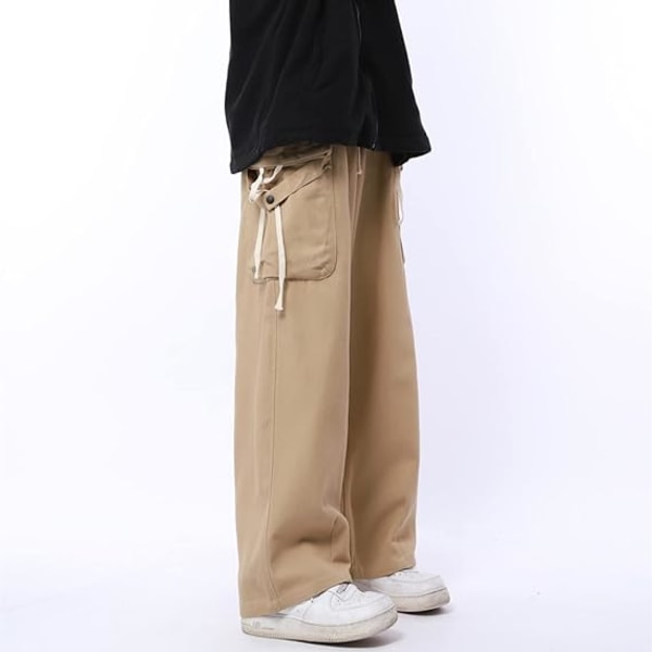 Khaki løse overalls til kvinder vintage bukser med brede ben /S khaki S