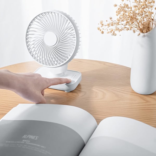 Bordventilator 4 Hastigheder Støjsvag 90° Variabel Mini Bordventilator USB Genopladelig Perfekt til Soveværelse (Hvid)