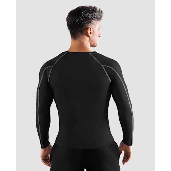 Pakke af Langærmede Løbetoppe til Mænd, Base Layer Kompressions Top T-Shirts, Hurtigtørrende Fugttransporterende Gym Atletisk Træning Workout Tee Shirts S Black+black