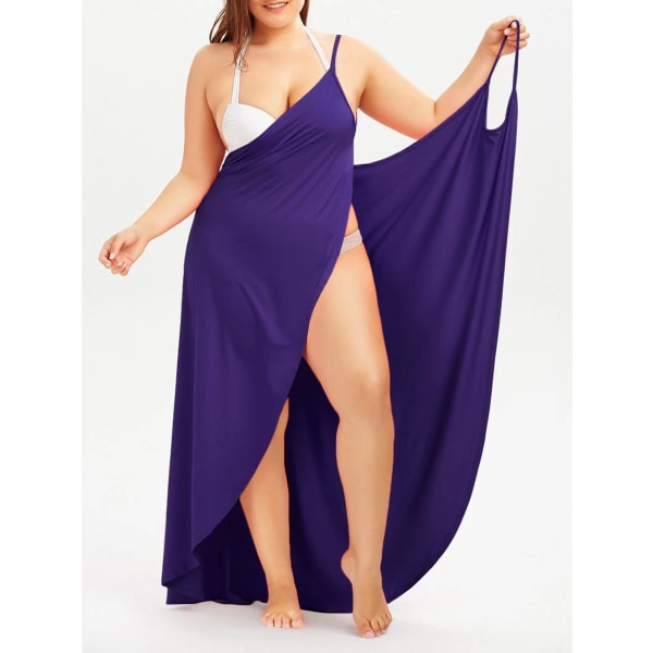 2024 Sommer ensfarvet one-piece strop strandkjole plus størrelse løs purple 5XL