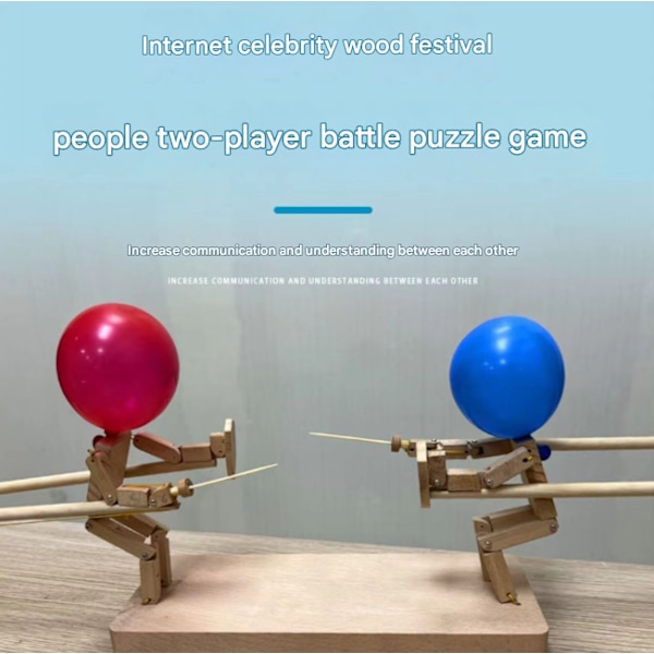 2-spelare Ballon Bambufigur Strid - Handgjorda träfigurer för spännande 2-spelarstrider - Snabbt tempo ballongstridsspel