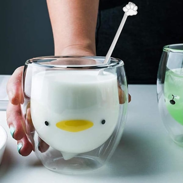 Sød bjørnekop - søde krus til kvinder - glas med dobbeltvæg - isolerede glas - espressokop - kaffekop - tekop - mælkekop - den bedste gave Duck