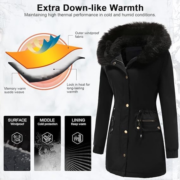 Svart XL paj övervinna höst/vinter pälskrage lös kappa black XL