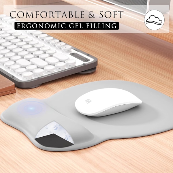 Ergonomisk musmatta med handledsstöd i minnesskum, bekväm datormusmatta för bärbar dator, smärtlindrande handledsstöd Pure Grey