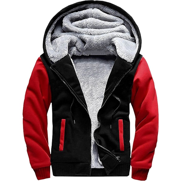 Herr Pullover Termisk Sherpa Fodrad Jumper Jackor Vinter Träning Fleece Hoodie Full Zip Ull Varm Tjock Rockar Ytterkläder 02redblack M