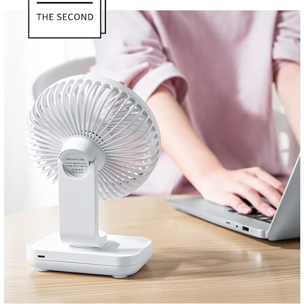 Bordsfläkt 4 Hastigheter Tyst 90° Variabel Mini Skrivbordsfläkt USB Uppladdningsbar Perfekt för Sovrum (Vit)