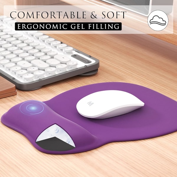 Ergonomisk musmatta med handledsstöd i minnesskum, bekväm datormusmatta för bärbar dator, smärtlindrande handledsstöd Pure Purple