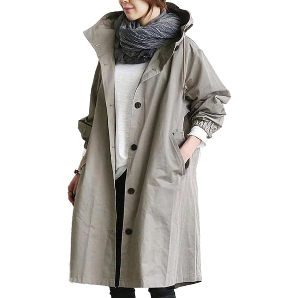 Lysegrå elegant trenchcoat til kvinder efterår/vinter Langærmet hættefrakke /M Light grey M