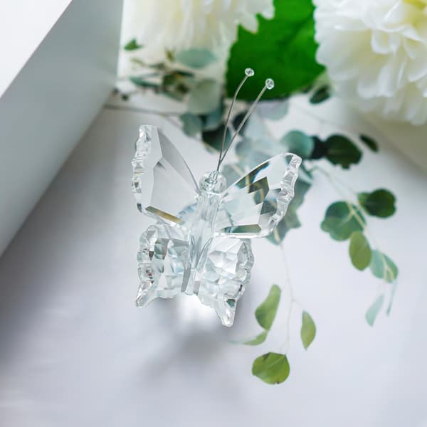 Krystallflygende sommerfugl med krystallkulebase Figur Ornament Statue Dyr Samleobjekt til julegave (blå) Clear