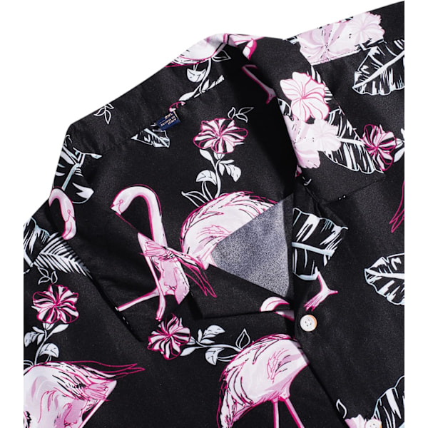 Herr Hawaiian skjorta och shorts set Regular Fit kortärmad casual funky strand flamingo skjorta set M Black Flamingo