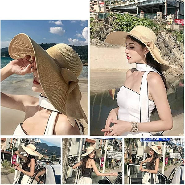 Dam solskydd bred brätte halmhatt hopfällbar floppy hatt sommar UV-skydd strandmössa C1 f beige C1 f beige C1 f beige