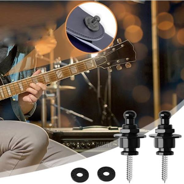 4 st Gitarrband Lås Knapp Metall, Gitarrband Säkerhetslås Elgitarr Klassisk Bas Ukulele Gitarrband Lås - Svart