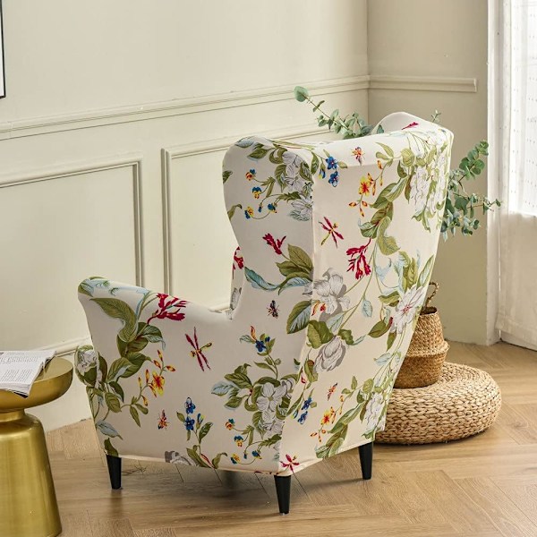 Highdi Stretch Slipcover för Strandmon Wing Chair, Set med 2 Sofföverdrag med Kuddfodral, Fåtöljskydd Flor Y Hoja