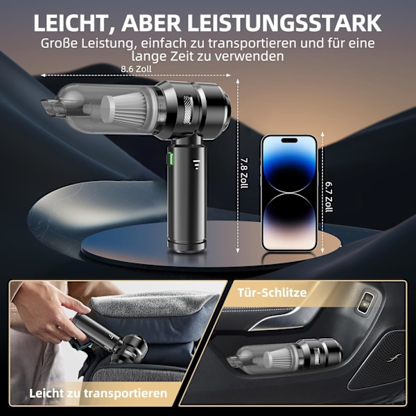 ®RisingFF Sladdlös handdammsugare 22 000 Pa, borstlös elmotor 3 hastigheter 8 000 varv/min, minidammsugare
