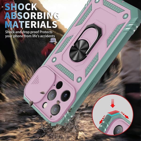 Til Iphone 13 Pro Max Militær Skydevindue Beskyttelsesetui Pink/Grå Grøn