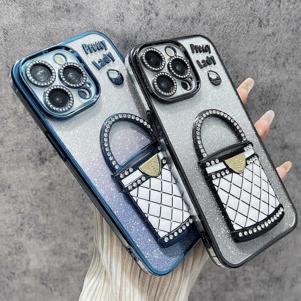 För iPhone 15 Pro Skal Spegel Ställ TPU+PC Gradient Glitter Telefonskydd
