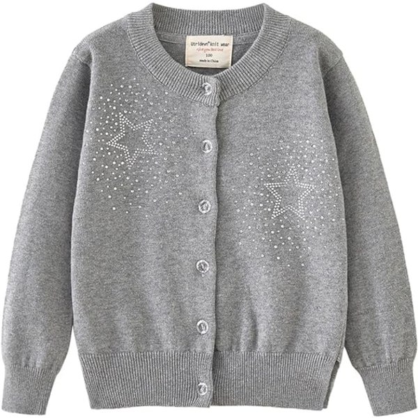 Grå langermet knapp bomull cardigan strikket genser med turtleneck /110cm gray