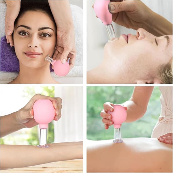 4 stycken ansiktsmassage sugkoppar, plastfysioterapi sugkoppar med silikonboll, justerade för hudens fasthet