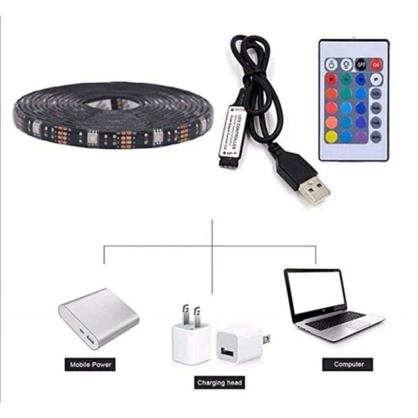 2m IP65 LED-stripe RGB SMD5050 - TV - Datamaskin - Bil - USB MultiColor 2x 2x