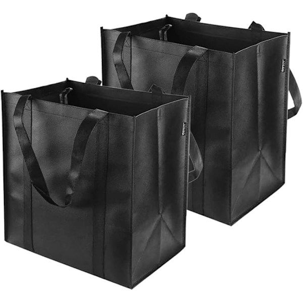 2 Stykker Sorte Genanvendelige Indkøbsposer, 38 x 33,5 x 25,5 cm, med Lille Krog, Velegnet til Indkøb, Picnic, Rejser, Strand, DIY, Reklame, Event black