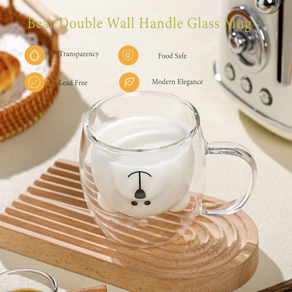 Bjørnekop Søde Krus til Kvinder Glas Dobbeltvægget Isoleret Glas Espresso Kop, Kaffe Kop, Te Kop, Mælkekop, Bedste Gave Bear With Handle
