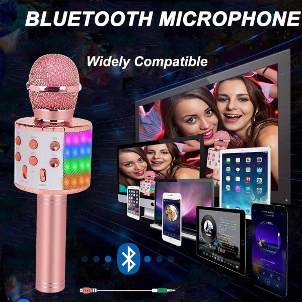Karaoke mikrofon legetøj til piger - bærbar trådløs Bluetooth karaoke mikrofon med LED lys, legetøj til 4 5 6 7 8 9 10