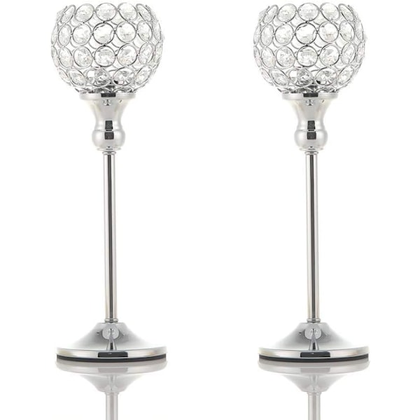 Crystal Silver Candle Holders,Candlestick Holders,Crystal Tea Light Holder, Ornaments for Living Room, 2pcs 33cm Tall