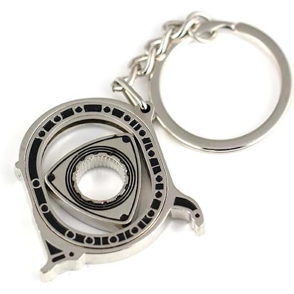 Spinning Rotor Nøglering Kreativ Bil Fans Autodele Model Wankel Rotationsmotor Nøglering Nøglering Kæde Nøglering Nøgleholder. Bright Silver