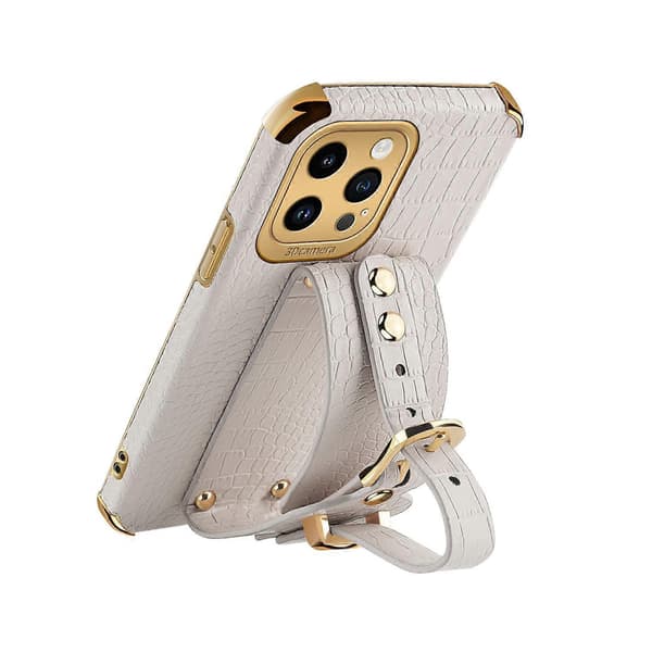 För iPhone 14 Pro Krokodiltextur 6D Elektroplätering Armbandsfodral PU Läder+TPU Telefonskal