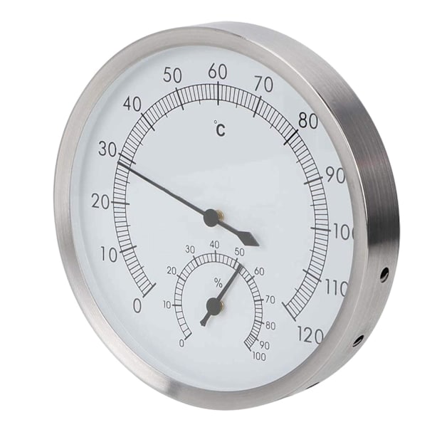 Saunatermometer i rustfrit stål, hygrometer, termometer til dampbad med letlæselig skala, termohygrometer, tilbehør til saunarum